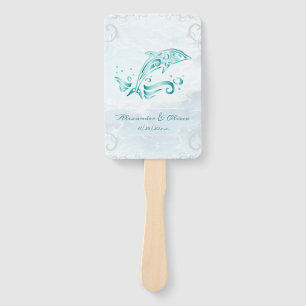 Teal Dolphin Wedding Favour Hand Fan