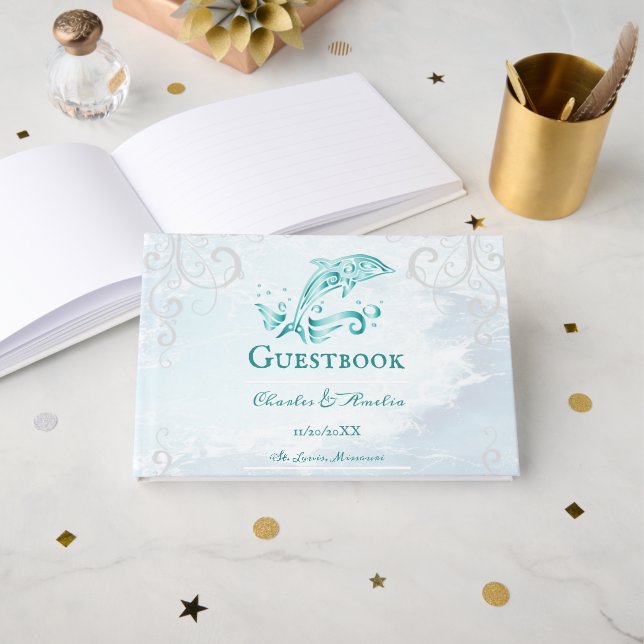 Teal Dolphin Wedding Guestbook (Front Open)