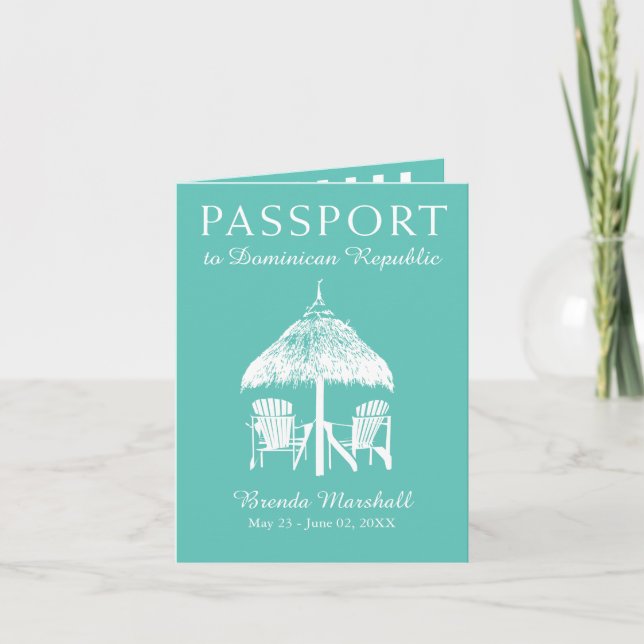 Teal Dominican Republic Birthday Passport Invitation (Front)