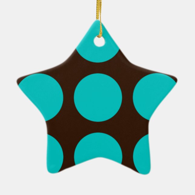 Teal Dots on Chocolate Brown Ceramic Tree Decoration (Back)