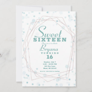 Teal Dots Rose Gold Geometric Modern Sweet 16 Invitation
