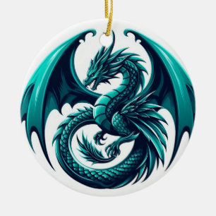 Teal Dragon Ceramic Tree Decoration