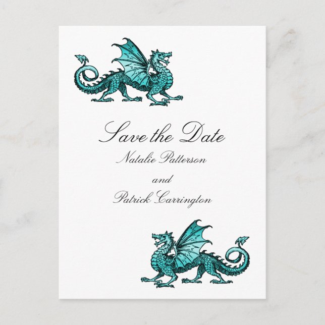 Teal Dragon Save the Date Postcard (Front)