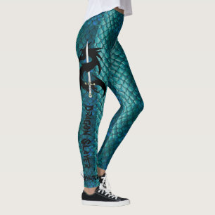 Teal Dragon Scales Slayer Sword Add Name Cute Leggings