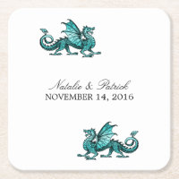 Teal Dragon Wedding Paper Coasters