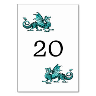 Teal Dragon Wedding Table Card