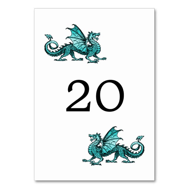 Teal Dragon Wedding Table Card (Front)