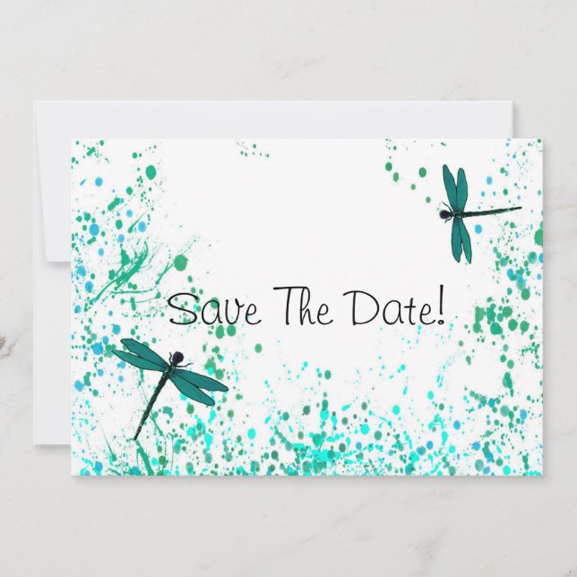 Teal Dragonflies Save The Date (Front)