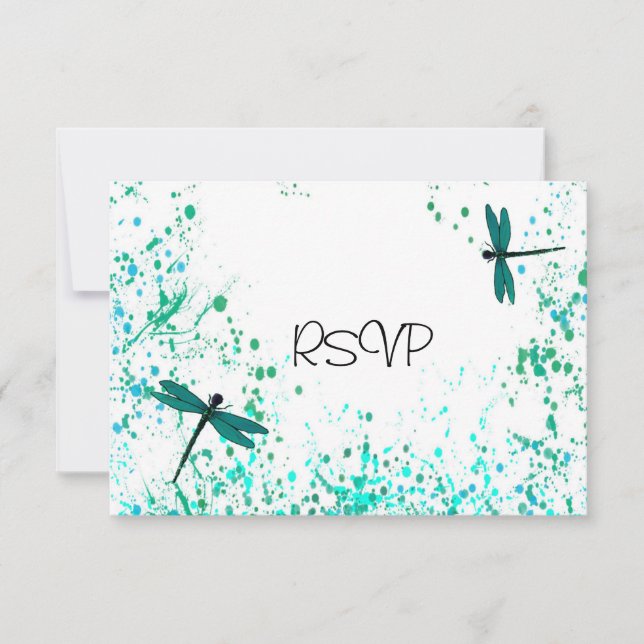 Teal Dragonflies Wedding Reception RSVP Invitation (Front)
