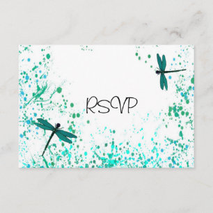 Teal Dragonflies Wedding Reception RSVP Invitation