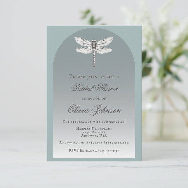 Teal Dragonfly Bridal Shower Invitation (Standing Front)