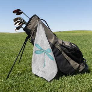 Teal Dragonfly Damask Golf Towel