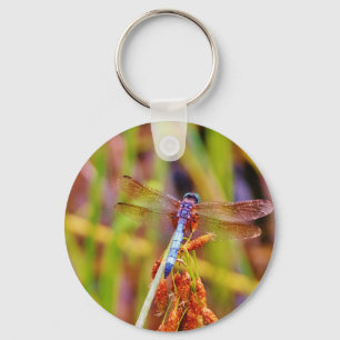 Teal Dragonfly on sedge Key Ring