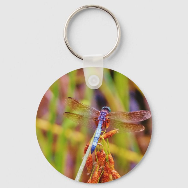 Teal Dragonfly on sedge Key Ring (Front)