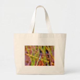 Teal Dragonfly on sedge Large Tote Bag