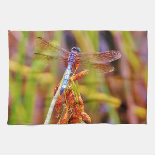Teal Dragonfly on sedge Tea Towel
