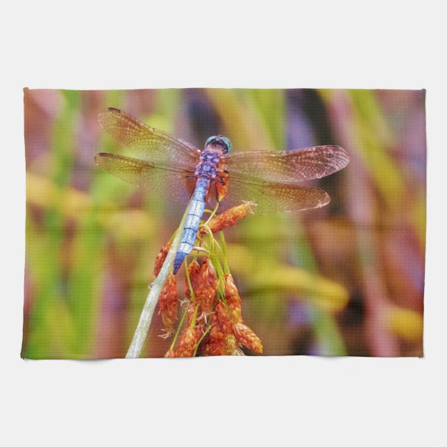 Teal Dragonfly on sedge Tea Towel (Horizontal)