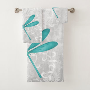Teal Dragonfly Personalised Bath Towels