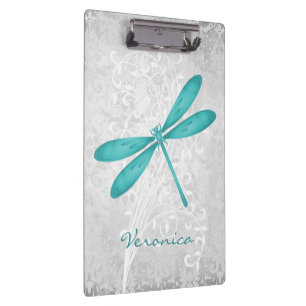 Teal Dragonfly Personalised Clipboard