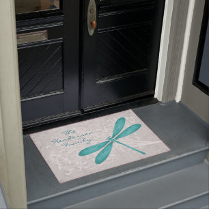 Teal Dragonfly Personalised Door Mat