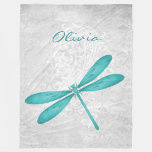 Teal Dragonfly Personalised Fleece Blanket