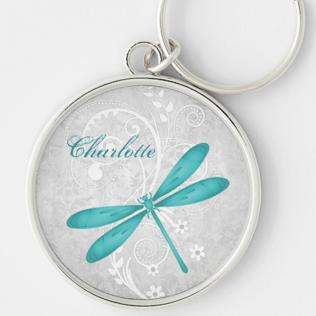 Teal Dragonfly Personalised Keychain (Front)