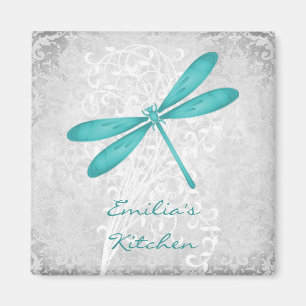 Teal Dragonfly Personalised Magnet