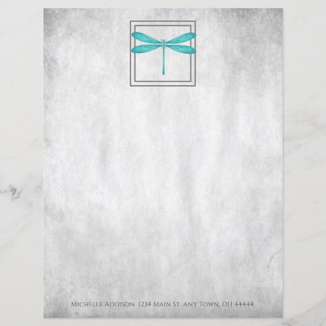 Teal Dragonfly Personalised Paper Sheet (Front)