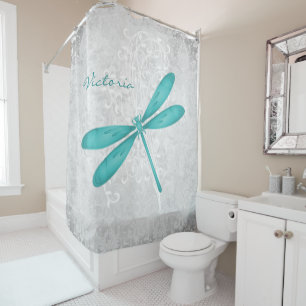 Teal Dragonfly Personalised Shower Curtain