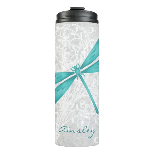 Teal Dragonfly Personalised Thermal Tumbler (Front)
