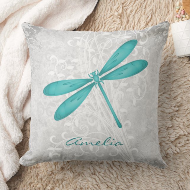 Teal Dragonfly Personalised Throw Pillow (Blanket)