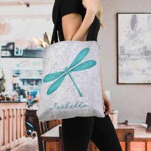 Teal Dragonfly Personalised Tote