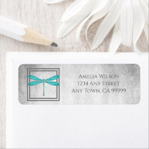 Teal Dragonfly Return Address Label