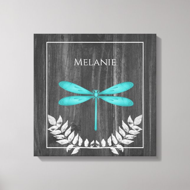 Teal Dragonfly Rustic Canvas Print (Front)