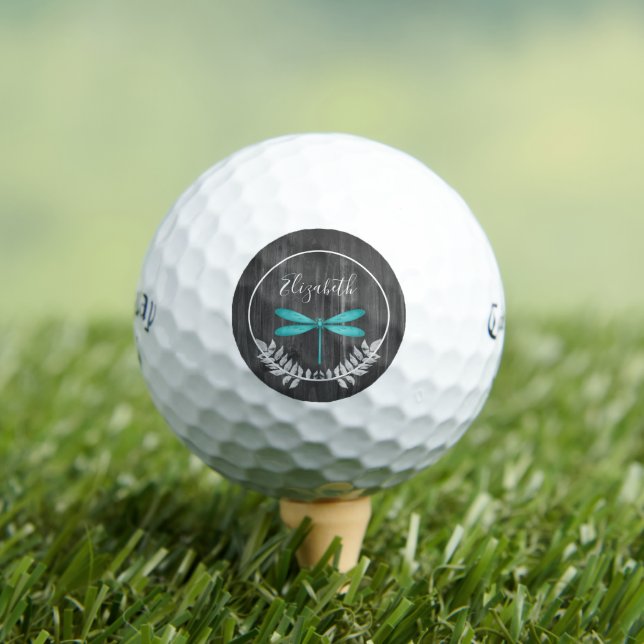 Teal Dragonfly Rustic Golf Balls (Insitu Tee)