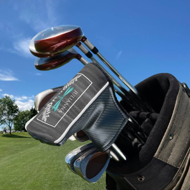 Teal Dragonfly Rustic Golf Head Cover (Teal Dragonfly Rustic Personalized Golf Head Cover)