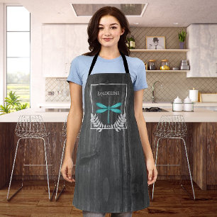 Teal Dragonfly Rustic Personalised Apron