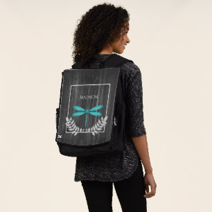 Teal Dragonfly Rustic Personalised Backpack