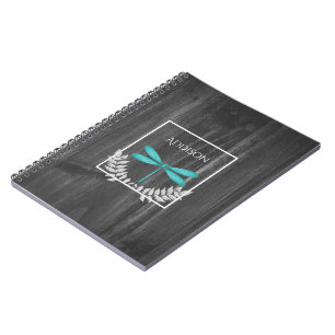 Teal Dragonfly Rustic Personalised Notebook