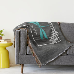 Teal Dragonfly Rustic Personalised Throw Blanket