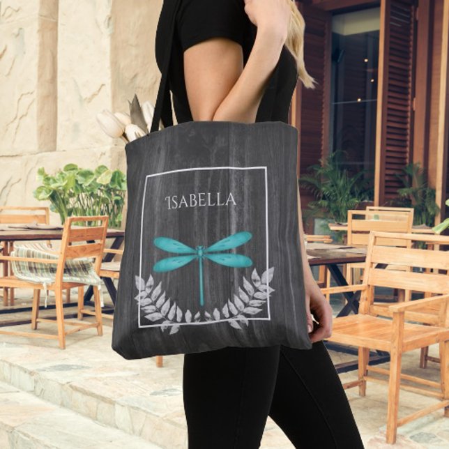 Teal Dragonfly Rustic Personalized Tote Bag (Teal Dragonfly Rustic Personalized Tote Bag)