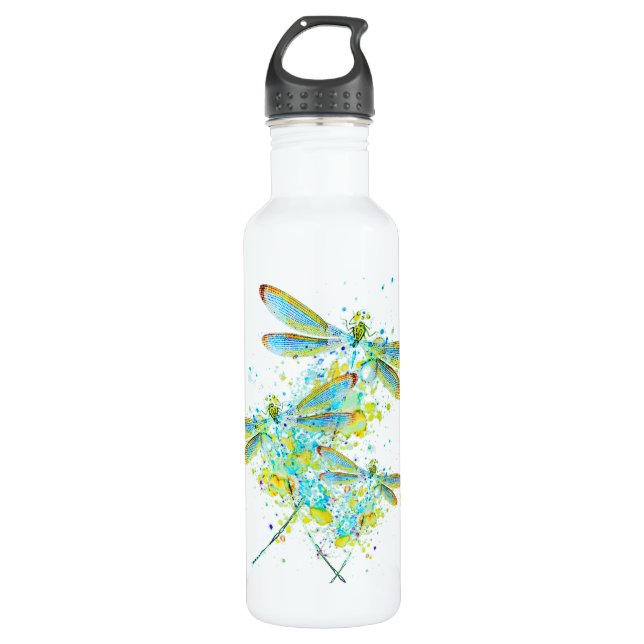 Teal Dragonfly splatter  710 Ml Water Bottle (Front)
