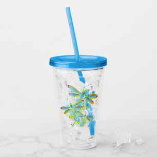 Teal Dragonfly splatter Acrylic Tumbler