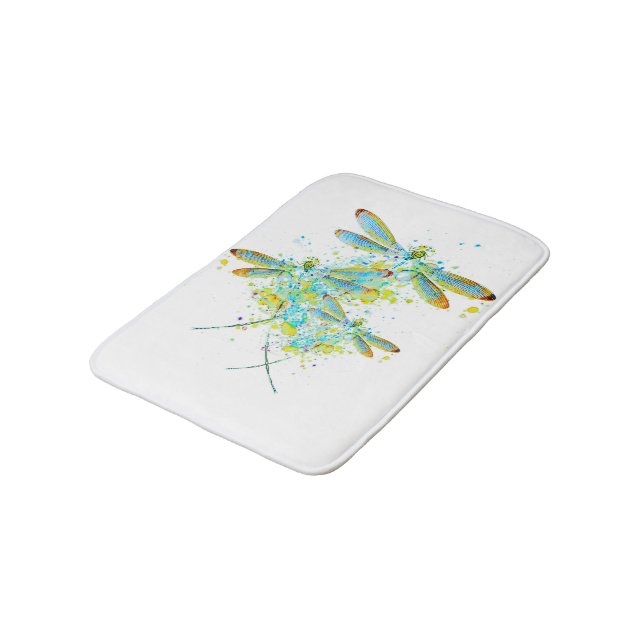 Teal Dragonfly splatter  Bath Mat (Angled)