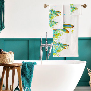 Teal Dragonfly splatter  Bath Towel Set