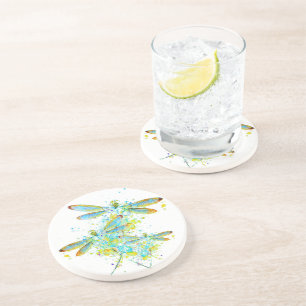 Teal Dragonfly splatter  Coaster