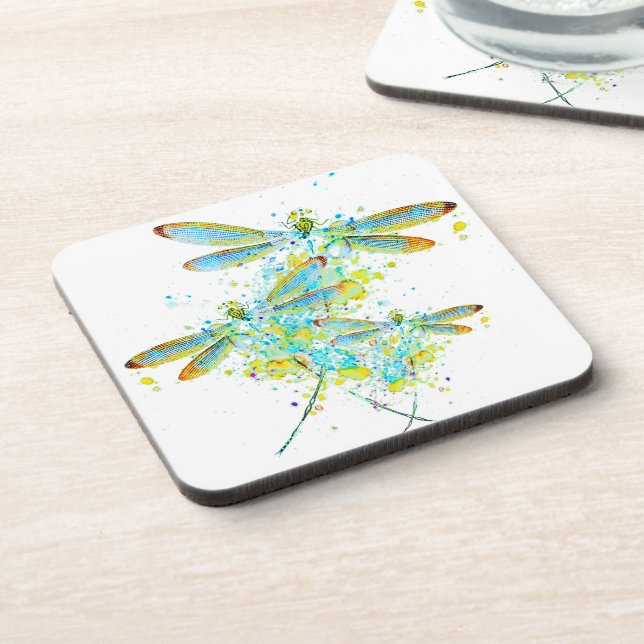 Teal Dragonfly splatter  Coaster (Left Side)