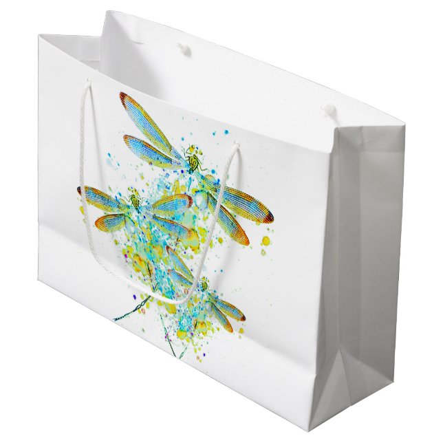 Teal Dragonfly splatter  Large Gift Bag (Front Angled)