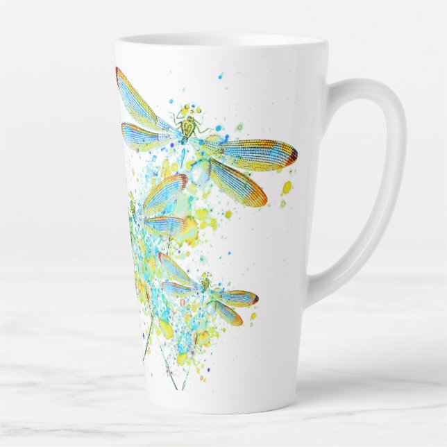 Teal Dragonfly splatter  Latte Mug (Right)