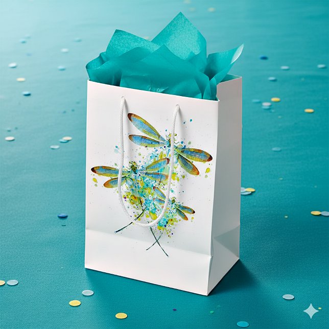 Teal Dragonfly splatter  Medium Gift Bag (Creator Uploaded)